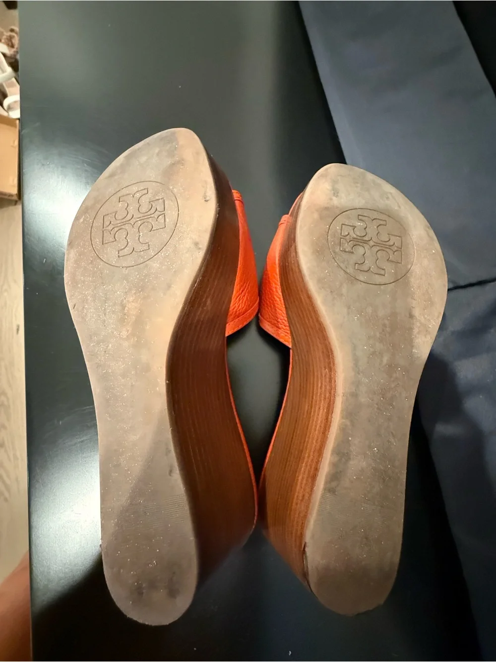 Tory Burch Red Leather Logo Slide Mules
